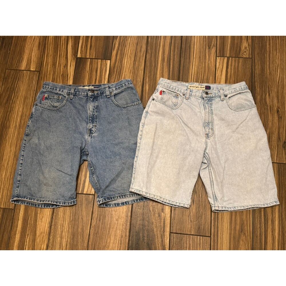 2 VINTAGE Bugle Boy Blue Jean Shorts Mens Size 32 Denim Dad Jorts READ DESC